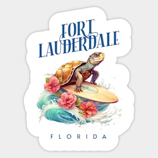 Fort Lauderdale Florida Smiling Surfing Turtle Souvenir Sticker